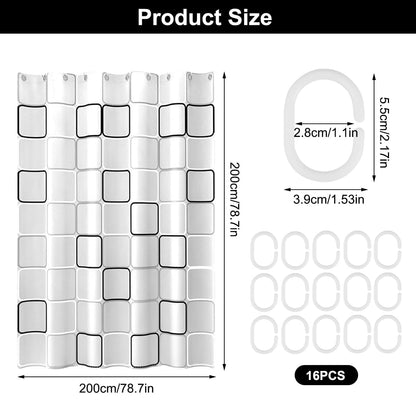 KineticKraft Checkered Shower Curtain, 200 x 200 cm Quick-Drying