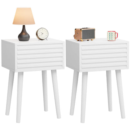 YMYNY Fluted Nightstand Set of 2, Small Bedside Table, Mid-Century Modern End Table, Push-to-Open Door, Solid Wood Legs, 35x27x53 cm, for Living Room