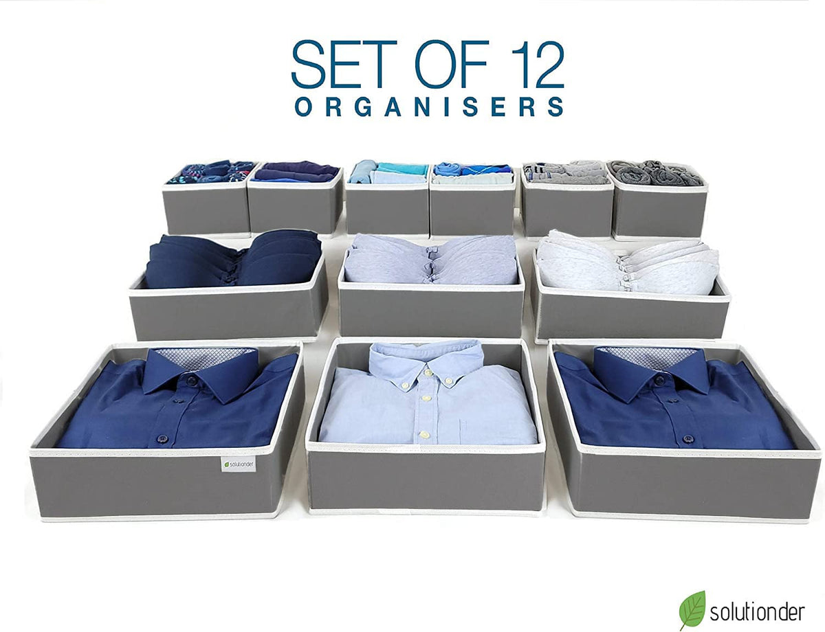 12 pcs Drawer Organisers Divider UK Large Drawer Dividers Clothes Drawer Organisers Wardrobe Storage Organiser Underwear Draw Organizer Clothes Draw