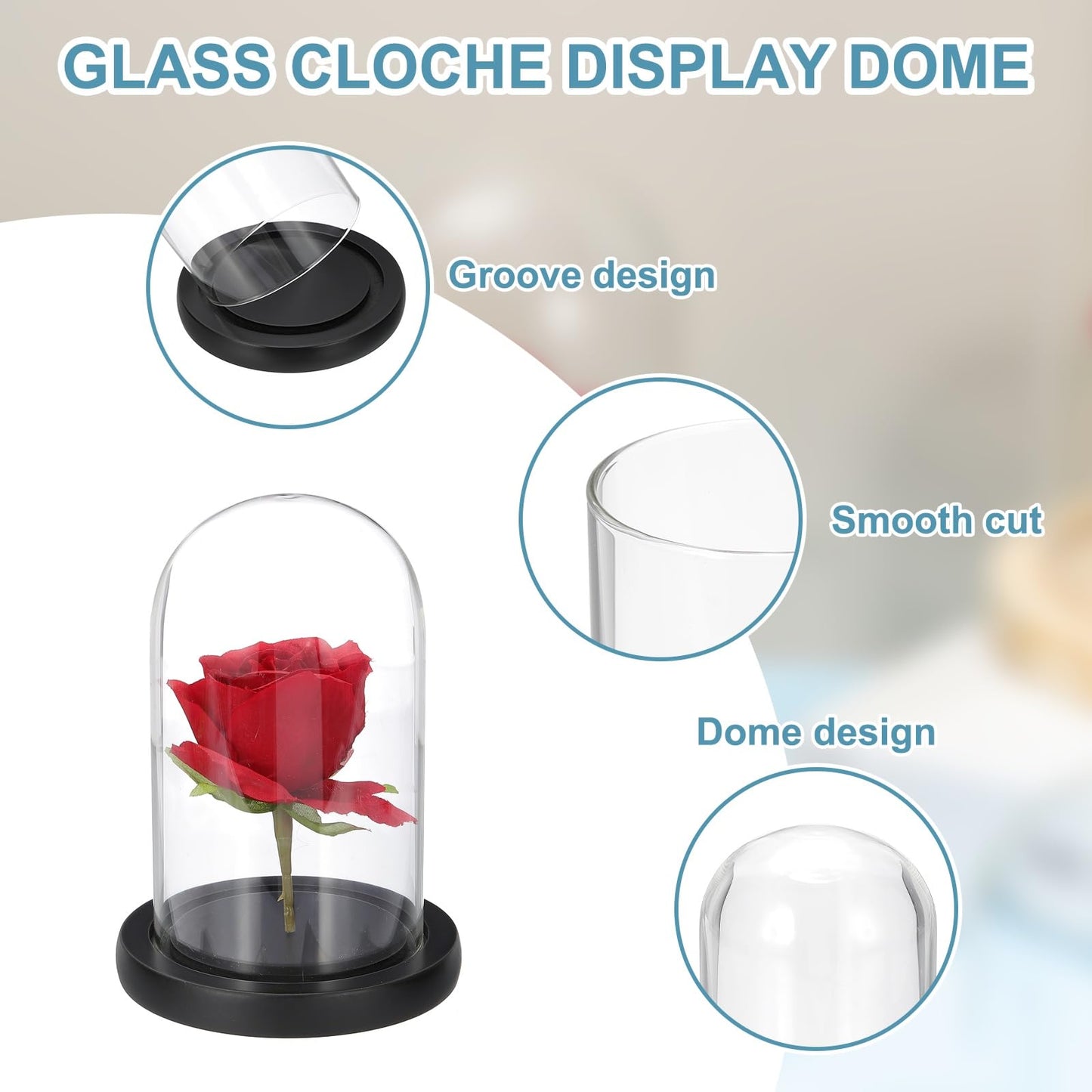 sourcing map Glass Cloche Display Dome, 6.2" x 3.9" Glass Dome Display Case Wood Base Tabletop Jar Case Decorative Bell Jar for Plant Home Decor