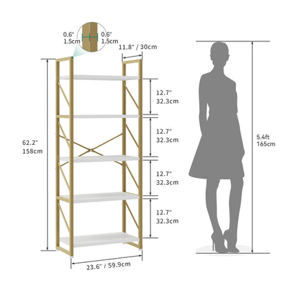 YITAHOME Bookcase 5 Tiers, Floor Standing Book Shelf, Wooden Shelf and Metal Frame Book Rack, Display Storage Rack Shelving Units for Living Room,