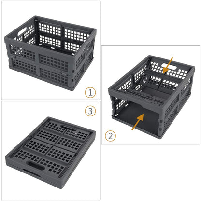 Bblina 3-pack Grey Folding Storage Crates Plastic Collapsible Basket, 15 Liter