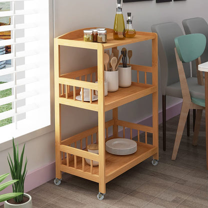 sogesfurniture Bamboo Kitchen Serving Trolley Cart 3 Tier Kitchen Storage Rack Serving Trolley on wheels Restaurant Storage, KS-ZC05-BH