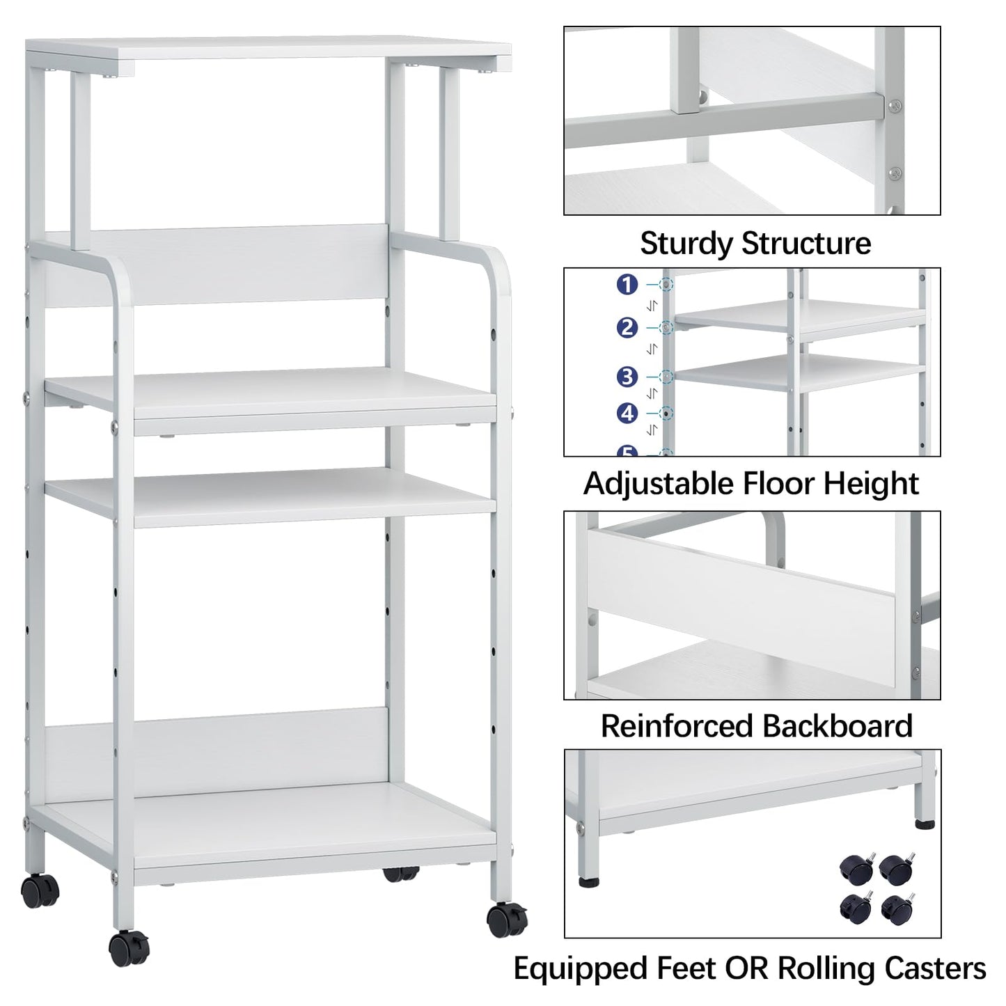 4-Tier Printer Stand, Large Printer Table on Wheels, Movable Printer Stand