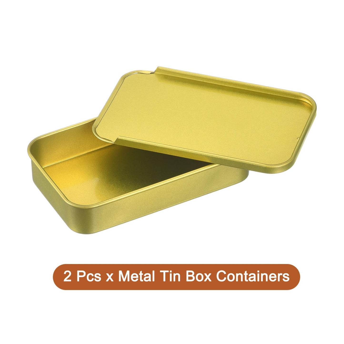 sourcing map 2 Pcs Metal Tin Box Container, 3.1x2x0.6 Inch Slide Top Tin Containers Empty Rectangular Storage Box Portable Mini Tin Case for Candy