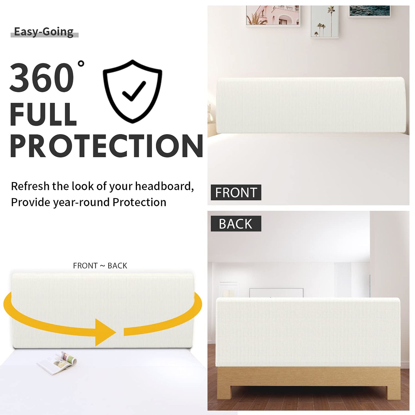 Easy-Going Stretch Bed Headboard Slipcover, Small Square Jacquard Furniture Cover, Dustproof Protector Cover for Bedroom Decor (Queen, Cream)