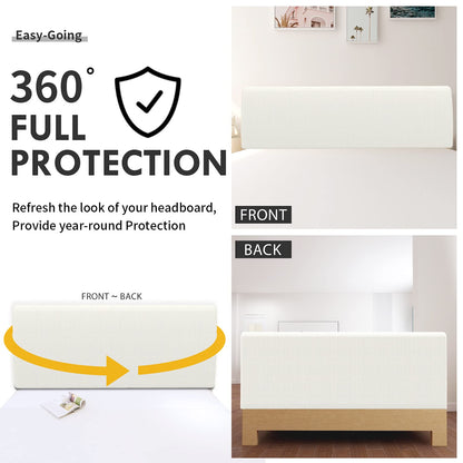 Easy-Going Stretch Bed Headboard Slipcover, Small Square Jacquard Furniture Cover, Dustproof Protector Cover for Bedroom Decor (Queen, Cream)