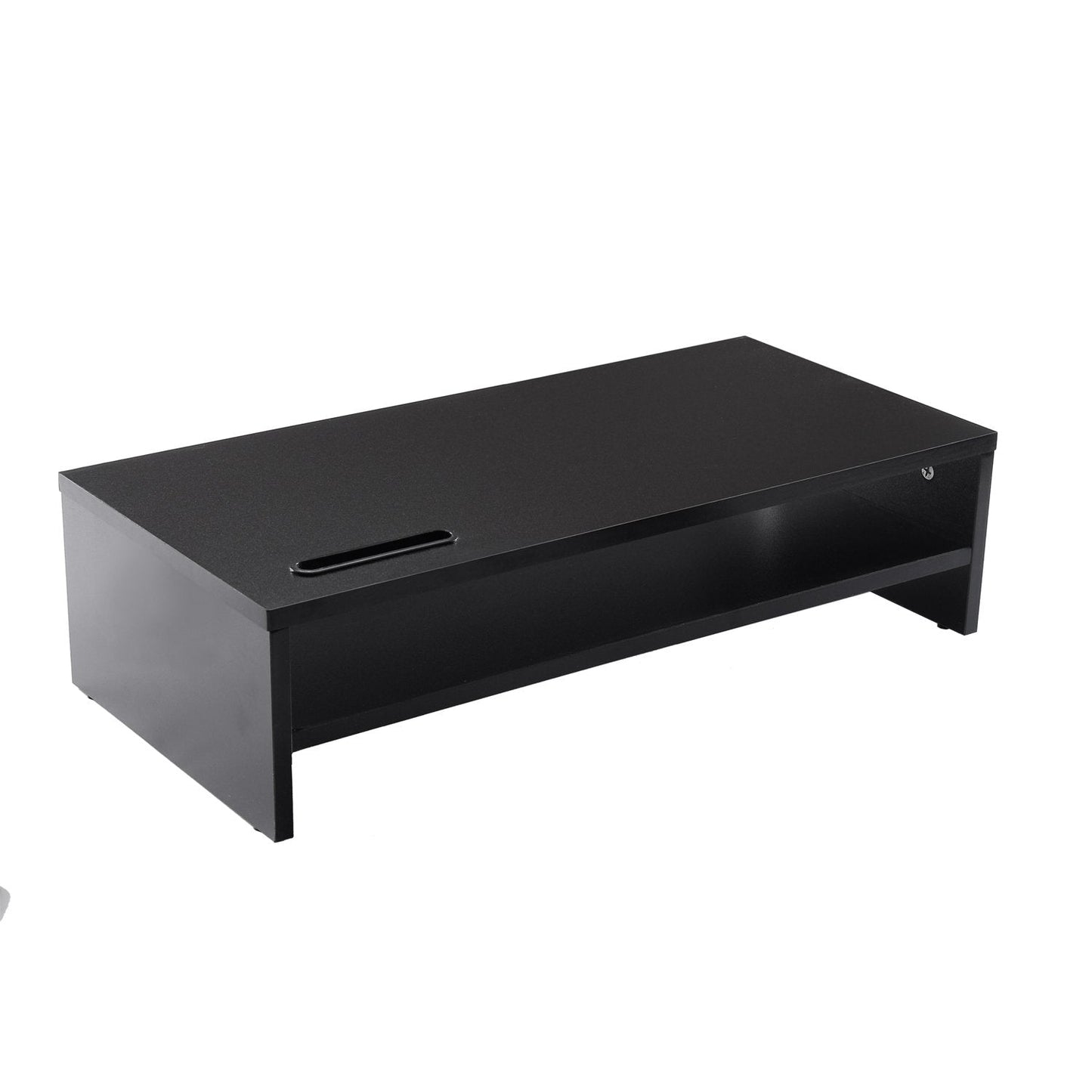 Ttap Black Wooden Monitor Two Shelf Stand Computer Laptop TV Screen Riser Desk Organiser 54cm L x 24.5cm D x 14.4cm H (with Smartphone holder)