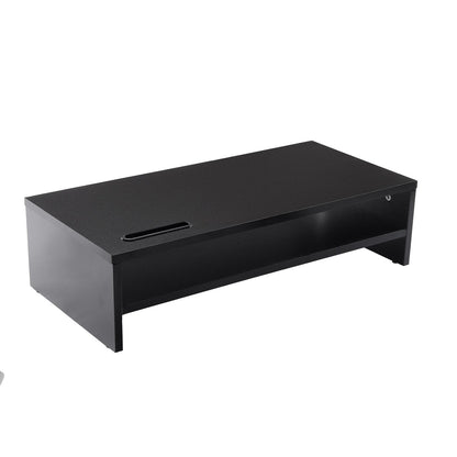 Ttap Black Wooden Monitor Two Shelf Stand Computer Laptop TV Screen Riser Desk Organiser 54cm L x 24.5cm D x 14.4cm H (with Smartphone holder)