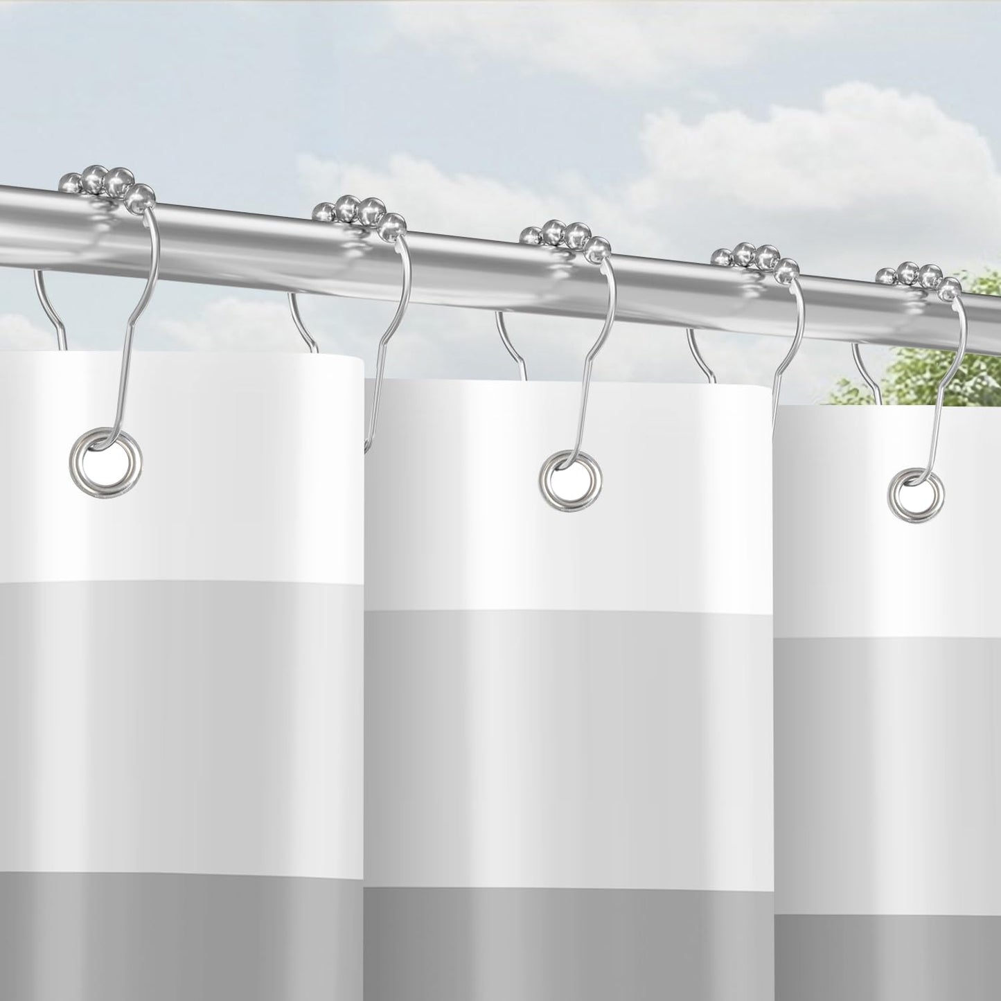 Shower Curtain with Metal Shower Curtain Rings, 180 x 200 cm, Rail, Grey, Weighted Hem, Anti-Mould Textile, Water-Repellent, Washable Polyester Bath