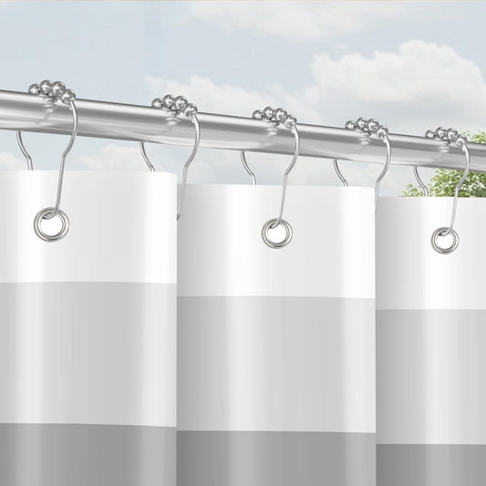 Shower Curtain with Metal Shower Curtain Rings, 180 x 200 cm, Rail, Grey, Weighted Hem, Anti-Mould Textile, Water-Repellent, Washable Polyester Bath