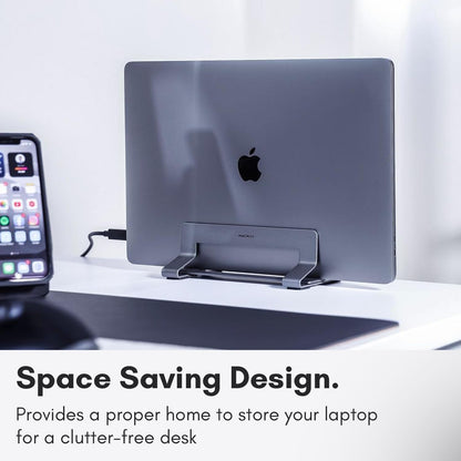 Macally Vertical Laptop Stand for Desk - Adjustable Desk Laptop Holder for Universal Compatibility - Saves Space & Improves Airflow