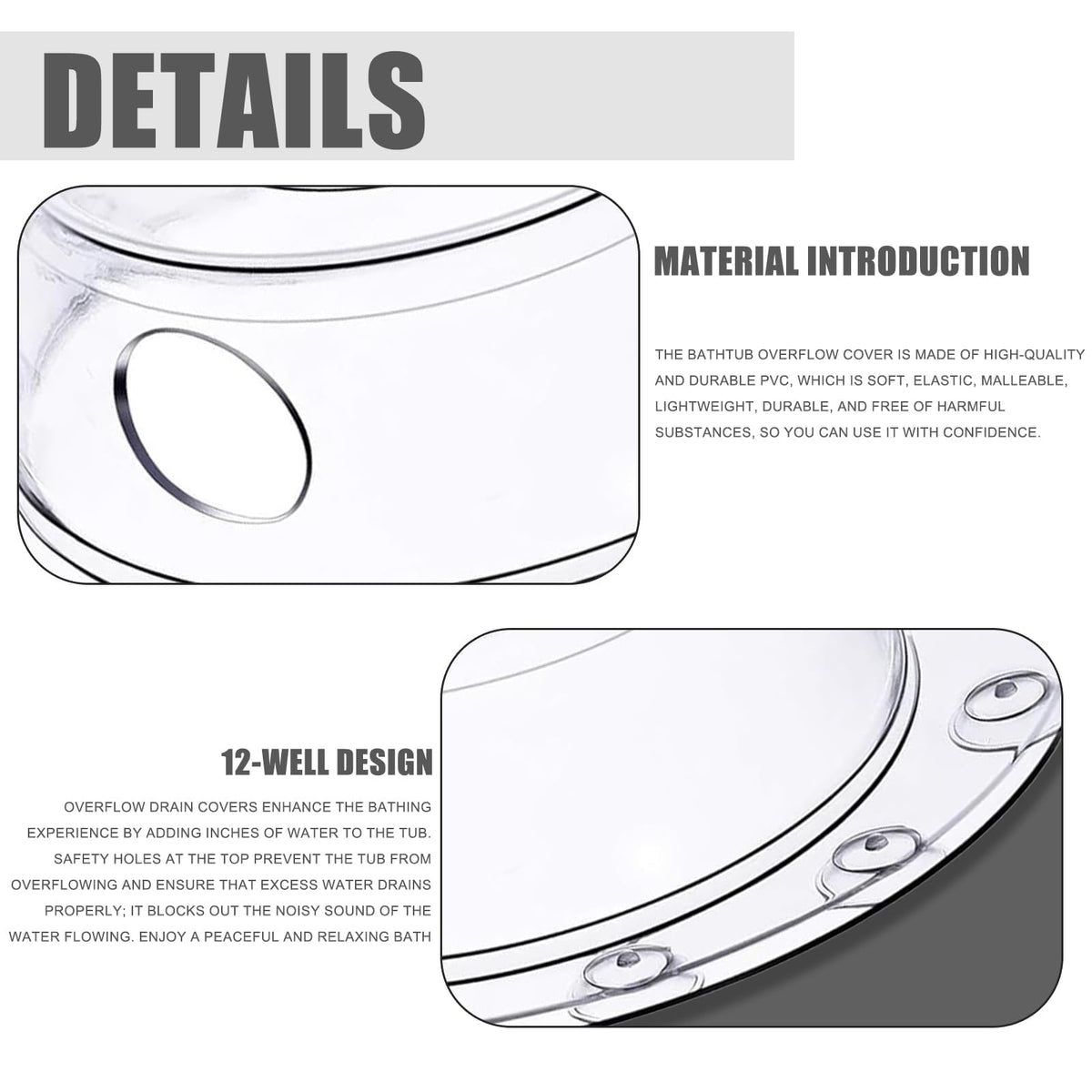 Transparent Bath Overflow Cover - Super Strong Handle for Bathtub Drain, Adds Inches of Water