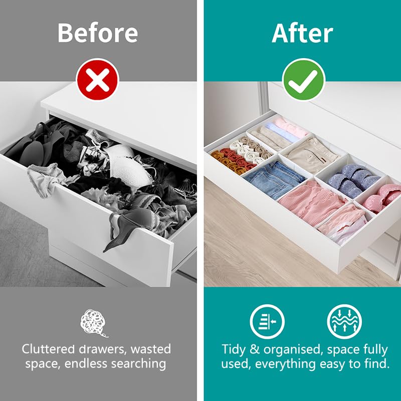 ORLISA Drawer Organiser for PAX 100 Drawers (100x58cm), 8 Pack Closet Organiser Set, Fabric Drawer Dividers & Wardrobe Organisers for Clothes Storage