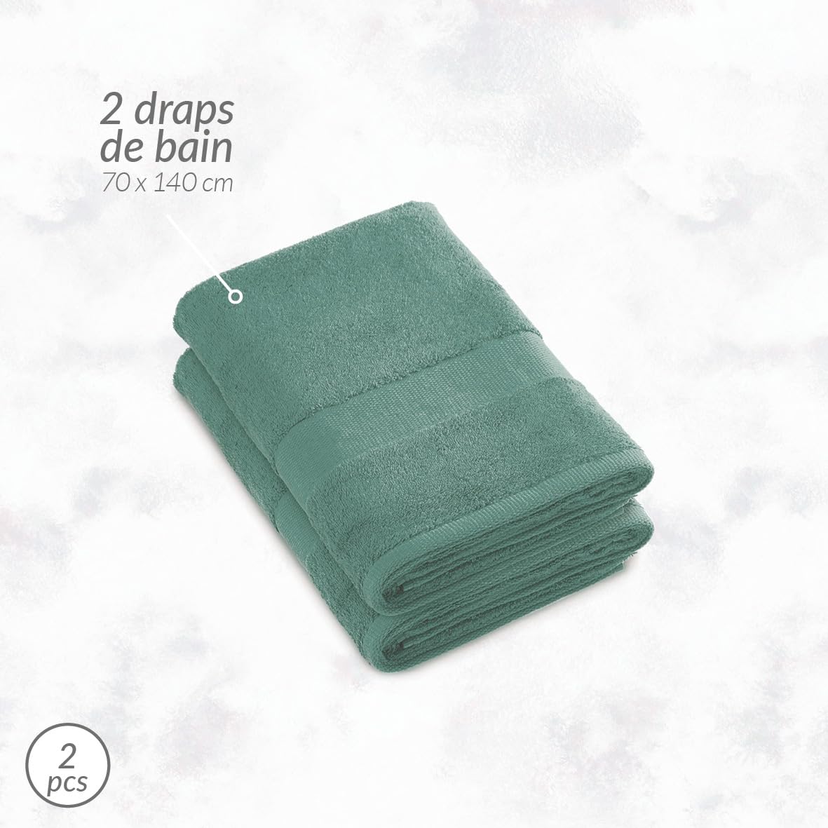 Pure Cotton - Set of 2 Bath Sheets - Terry Cotton - Soft to the Touch - Standard 100 by Oeko-TEX - Washable at 40°C - 2 x 70 x 140 cm - Bottle Green