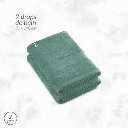 Pure Cotton - Set of 2 Bath Sheets - Terry Cotton - Soft to the Touch - Standard 100 by Oeko-TEX - Washable at 40°C - 2 x 70 x 140 cm - Bottle Green