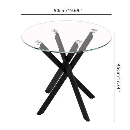 GOLDFAN Glass Side Table High Gloss Round End Table with Tempered Glass Top and Metal Tubular Legs