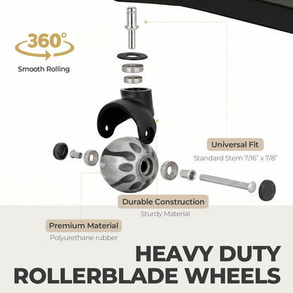 Office Chair Wheels Set of 5, Universal Pin Size 11×22mm Rubber Casters, Smooth & Silent, Safe for All Floors