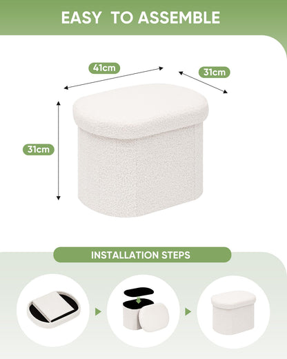 Bonlife Small Ottoman Storage Stool, Folding Boucle Footstool with Lid,41cm
