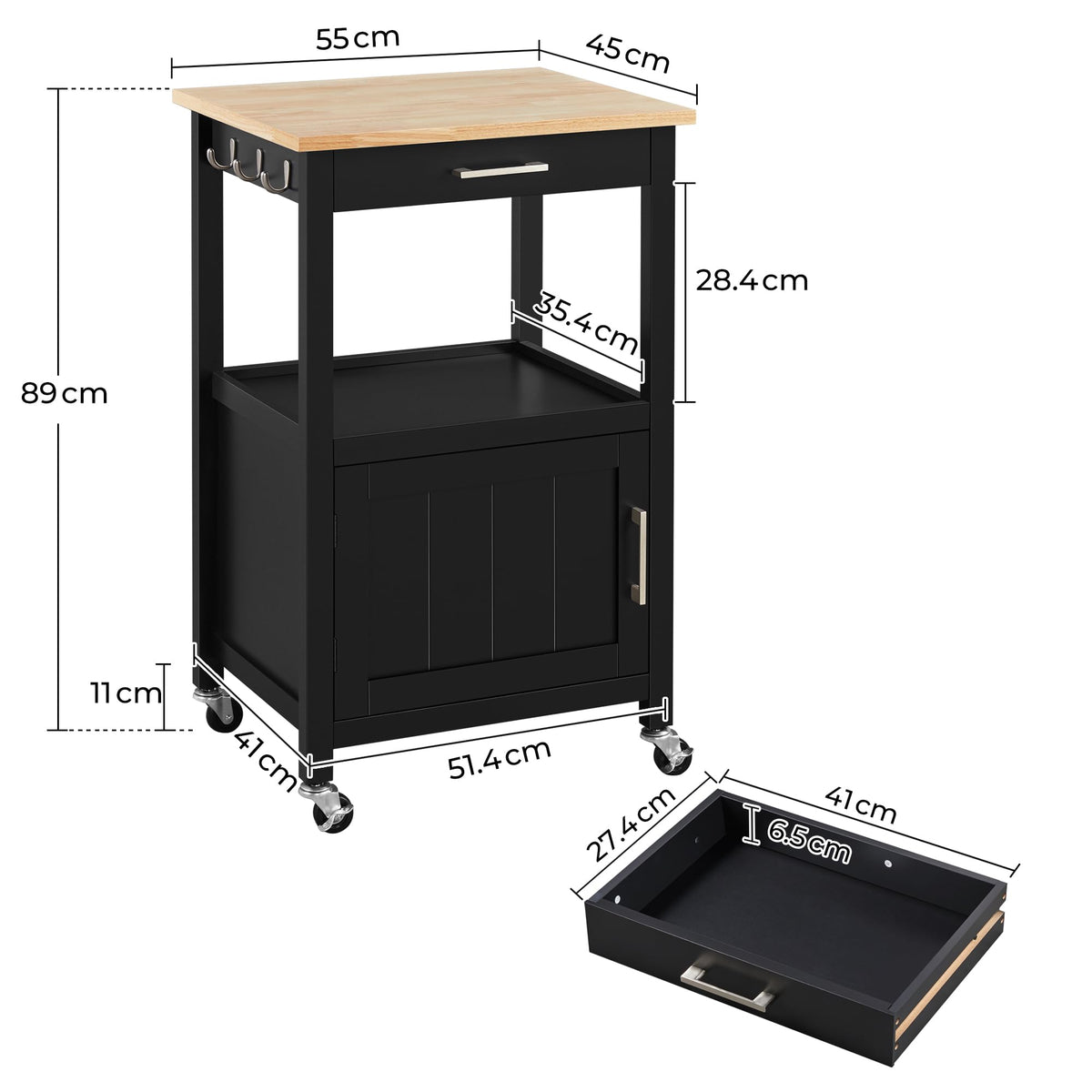 Yaheetech Rolling Kitchen Storage Trolley Cart with Cabinet, Drawer Black