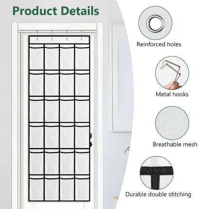 AUAUY Over the Door Shoe Storage Organiser, 24 Mesh Pockets