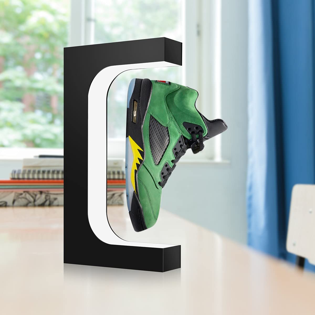 DIDWI Floating Shoe Display, Levitating Shoe Display Stand Holder with LED Light Rotating Magnetic Levitation Sneaker Rack for Home Decor