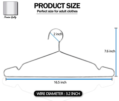 GVTECH Metal Stainless Steel Hanger, [50 Pack] Solid Hanger 42 CM Heavy Duty Lightweight Sturdy and Durable for Standard Jacket Pants Space Saving