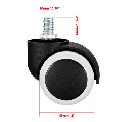 sourcing map Office Chair Casters Wheels 2 Inch PU Twin Wheel M10x14mm Threaded Stem Swivel Caster White, 5 Pcs