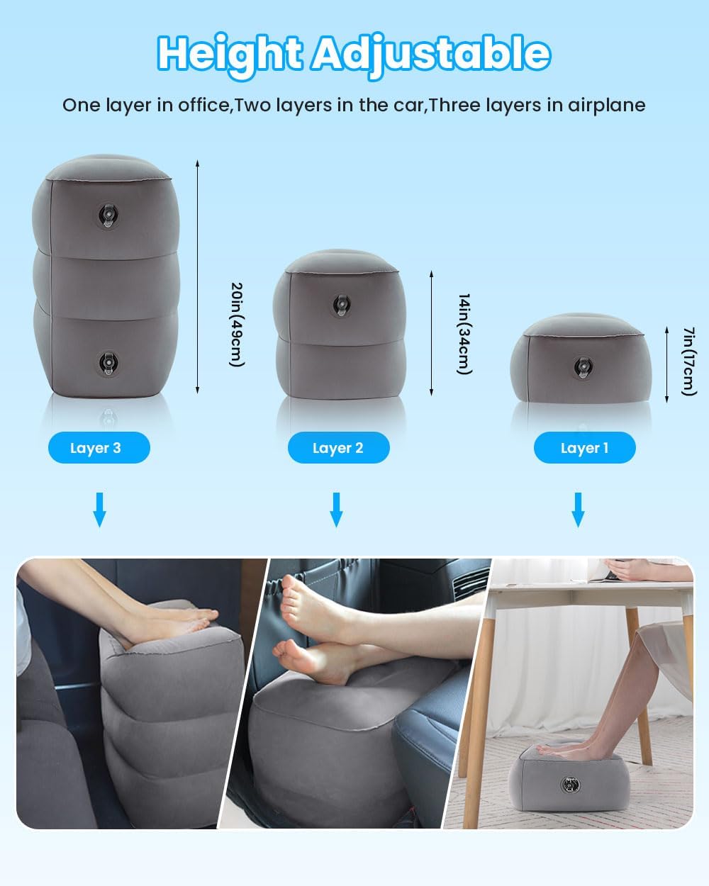 Airplane FootRest: Inflatable Footrest for Kids to Sleep, Adjustable Height Leg Rest Pillow in Office & Home, Toddlers Travel Bed Box