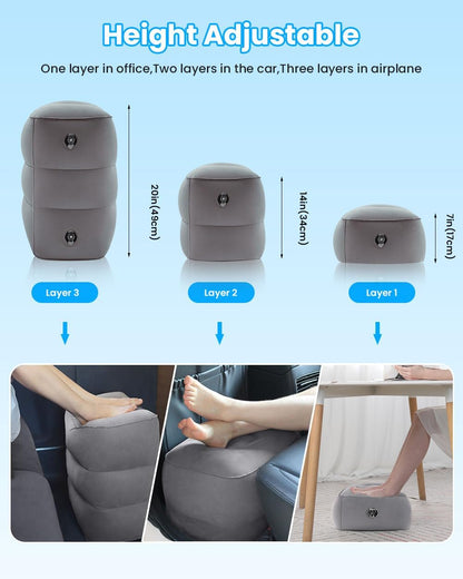 Airplane FootRest: Inflatable Footrest for Kids to Sleep, Adjustable Height Leg Rest Pillow in Office & Home, Toddlers Travel Bed Box