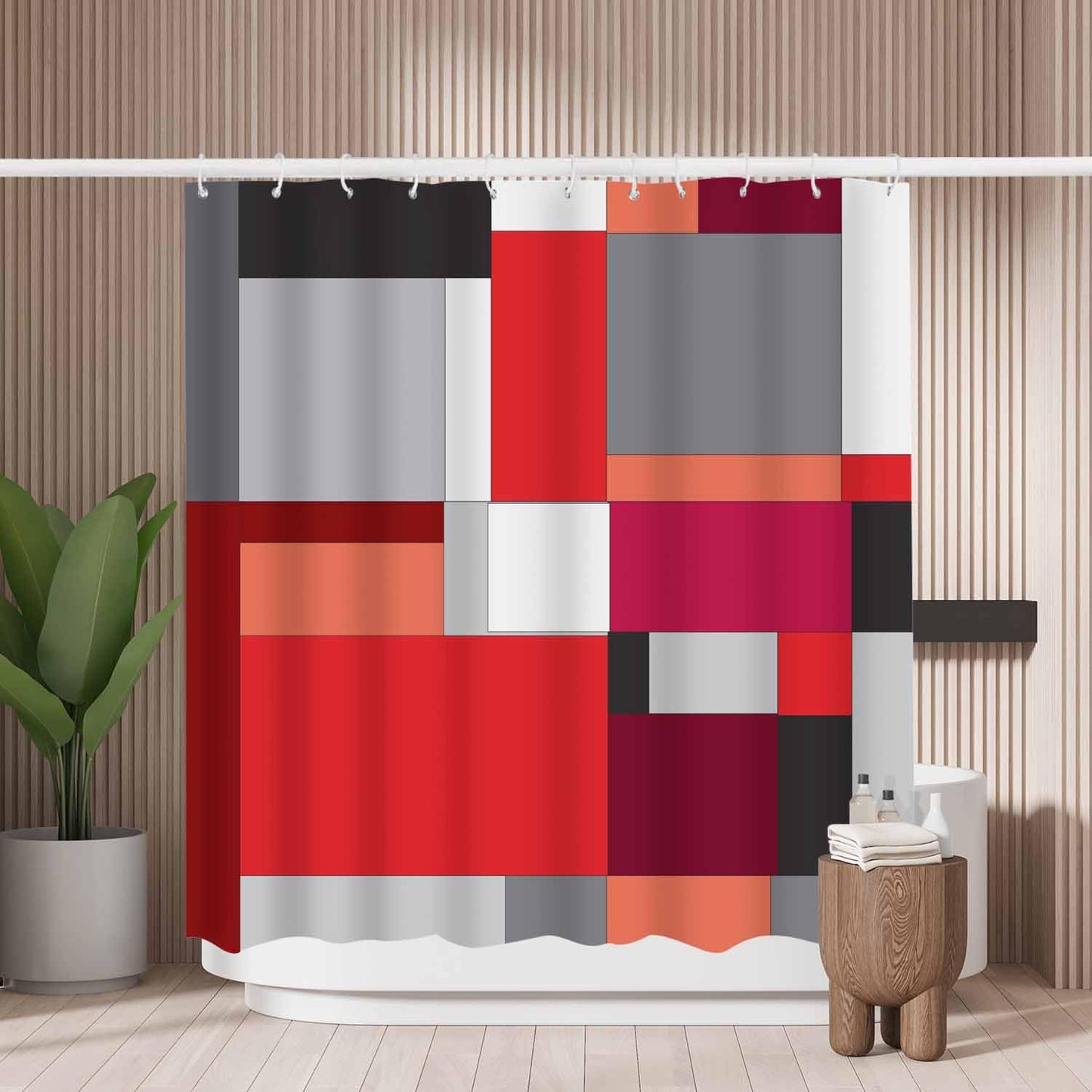 Woutay Shower Curtain Mould Proof Resistant Abstract Geometric Colorful Pattern,Water Repellant Fabric,Polyester,with 12 Plastic Hooks