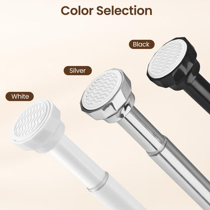 Black Extendable Shower Curtain Pole 76-195cm, Ø25mm Shower Curtain Pole No Drilling for Bathroom, Doorways, Balcony