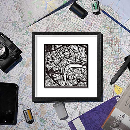 O3 DESIGN STUDIO Cologne Marco de Papel para mapas, Black map, Black frame, 9x9 inches, Gift Boxed, 2 background color, self-changing, Paper Art