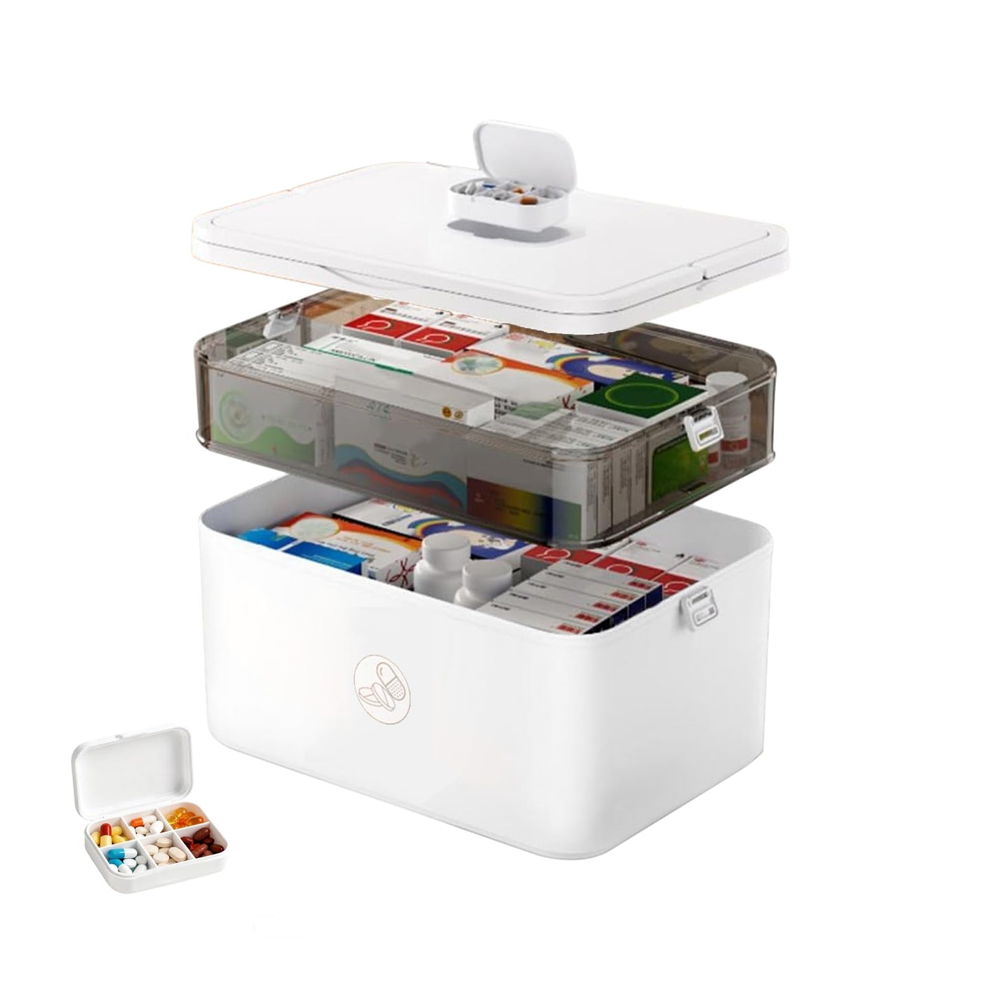 Caossioxin 2 Layer Medicine Storage Box, 30X16X20cm Medicine Box with Portable Handle, Medicine Storage Box Organiser, First Aid Box, Medication