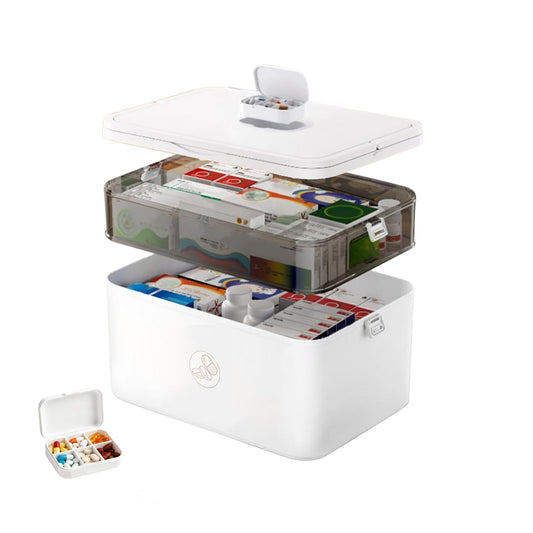 Caossioxin 2 Layer Medicine Storage Box, 30X16X20cm Medicine Box with Portable Handle, Medicine Storage Box Organiser, First Aid Box, Medication