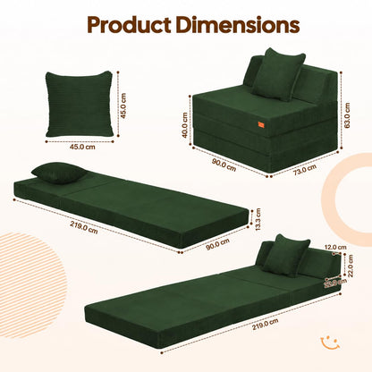 MeMoreCool Single Folding Sofa Bed, Convertible Boneless Couch, Green