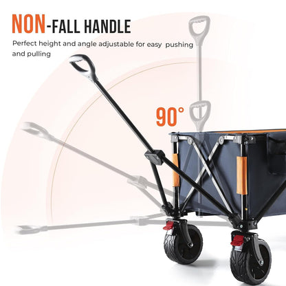 Overmont Festival Camping Trolley on Wheels - Heavy Duty Folding Beach Wagon Cart with Extra Wide Wheels, 330lbs Capacity, Adjustable Handle, Portable