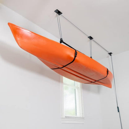 Teal Triangle Pulley Hoist for Kayaks, Canoes, and Paddleboards - Heavy Duty Garage Storage Lift - Kayak Hanger Holds 150 lbs and Fits 10-14 ft Tall