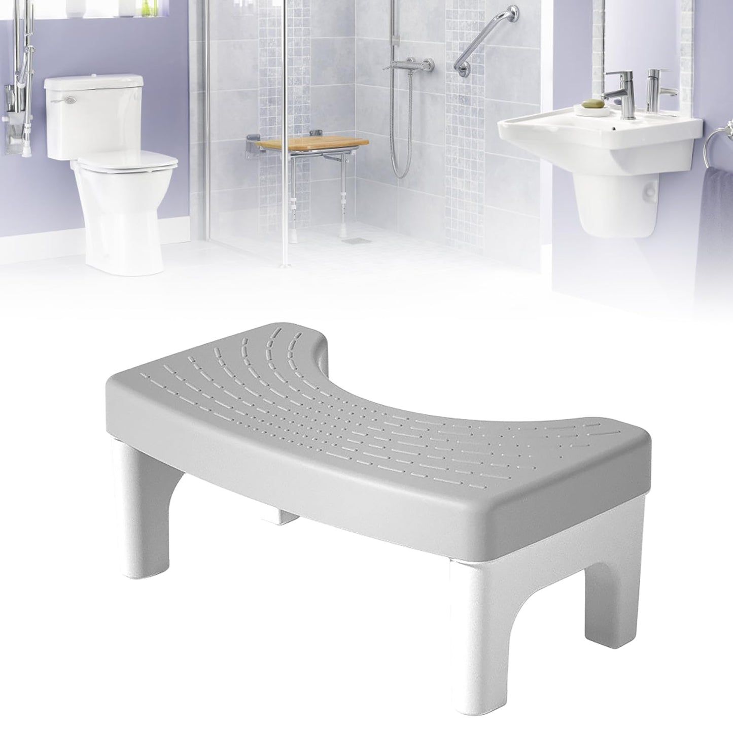 Fdit Toilet Stool for Adults & Kids, Non Slip Bathroom Squat Stool Poop Stool, Lightweight PP Foot Stool Potty Stool for Constipation Relief (Grey)