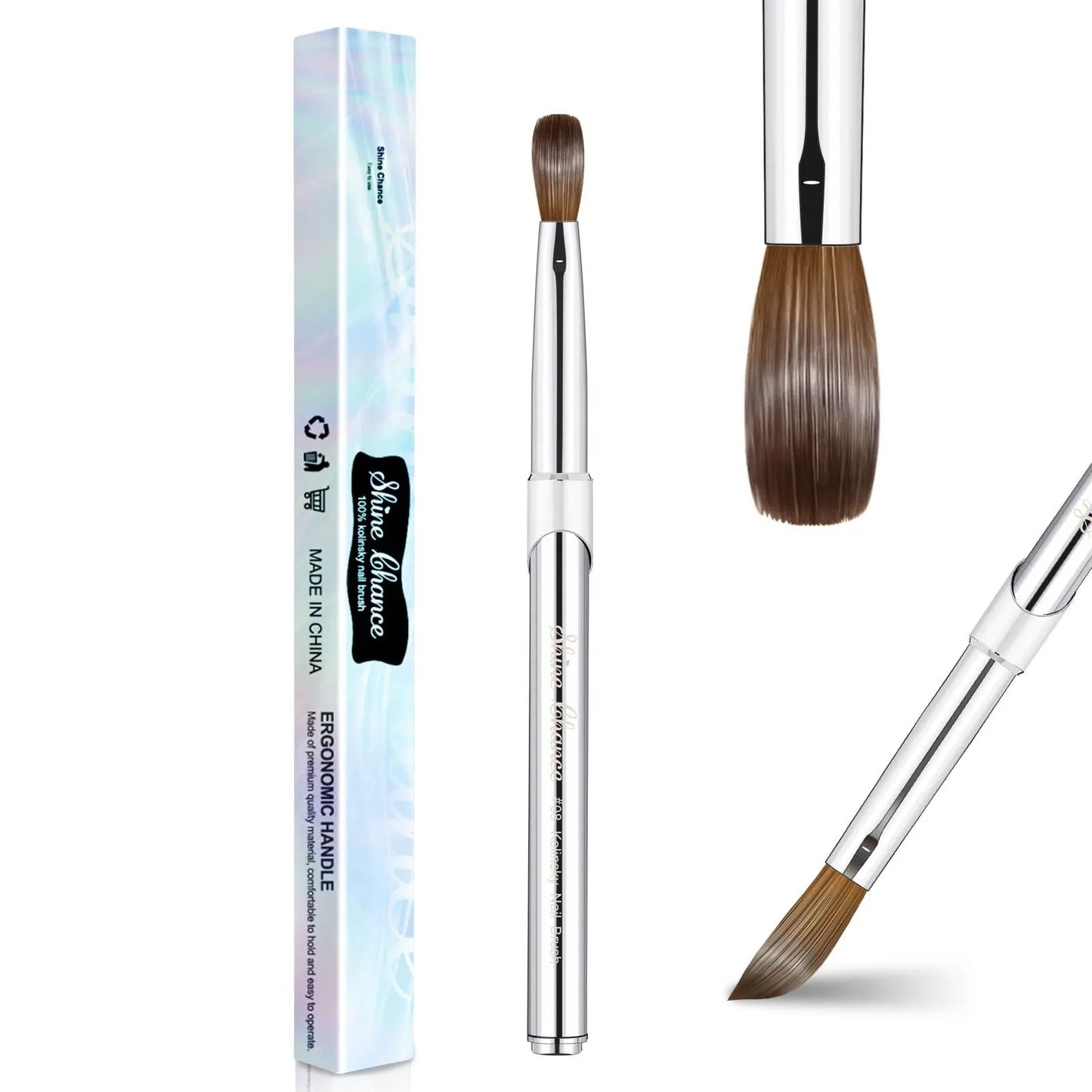 Kolinsky Acrylic Nail Brush KEMEISI 3D Pure Handmade Nail Brushes For Acrylic Application Professional Nail Art Brush (Size 14 Metal)
