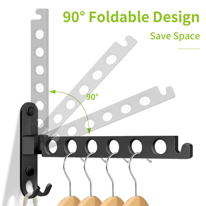 JOLY FANG Coat Hooks Wall Mounted Foldable – Wall Coat Hanger with 6 Holes, Adhesive Coat Rack Wall Mount for Bedroom, Bathroom & Laundry, Black
