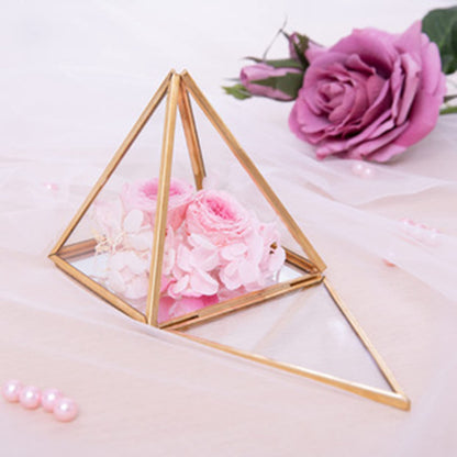TOBEOME Glass Jewelry Box Golden Geometric Decorative Box Geometric Glass Pyramid Ring Holders for Wedding Birthday Gift L