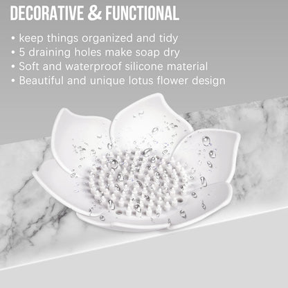 Soap Dishes with Draining, 3 Pack Bathroom Bar Soap Holder for Shower Silicone Self-draining Floral Lotus Shaped Sponge Bar Soap Holder Soap Tray for