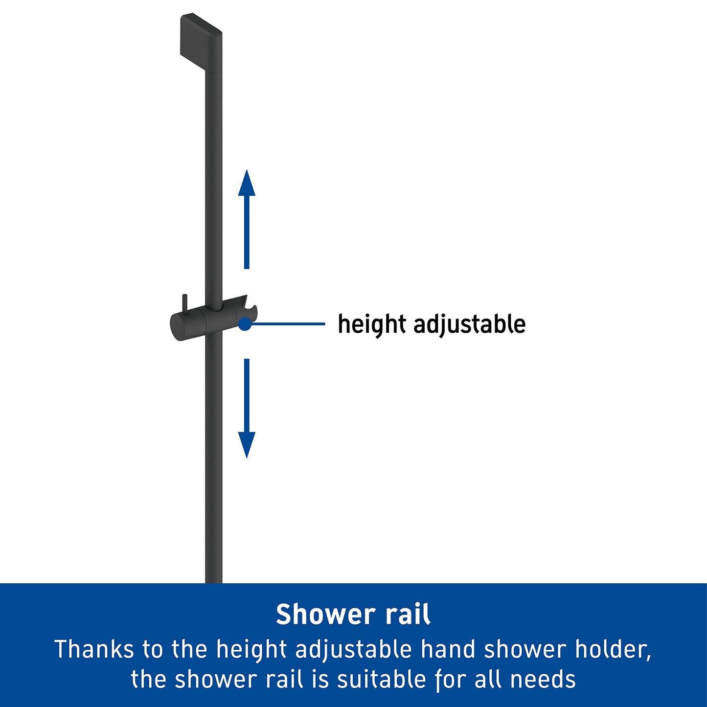 Duravit Universal Shower Rail, Shower Rail Slider with Height Adjustable Hand Shower Holder, Shower Riser Rail (900 mm), Black Matt