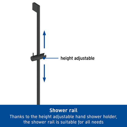 Duravit Universal Shower Rail, Shower Rail Slider with Height Adjustable Hand Shower Holder, Shower Riser Rail (900 mm), Black Matt