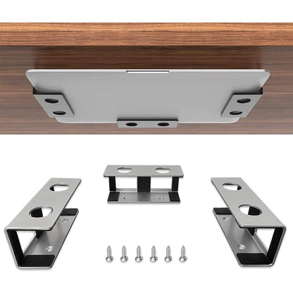 JEMACHE Under Desk Laptop Mount, Metal Under Table Desk Holder for Laptop, Mac Mini, MacBook, Keyboard with Anti-Scratch Silicone (Silver)