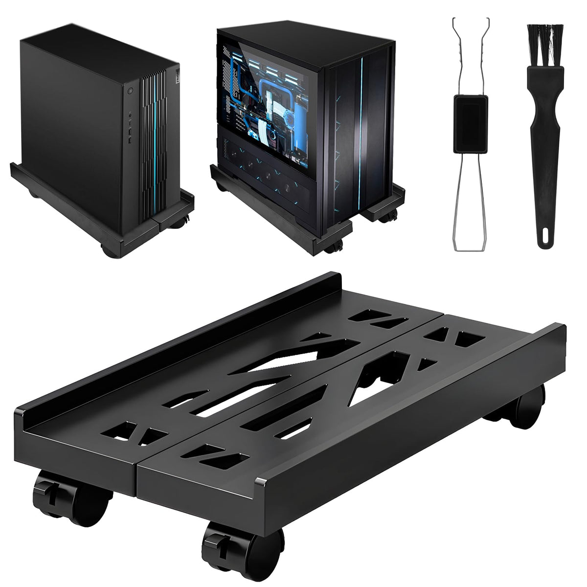 Updated Version Computer Tower Stand with Rolling Caster Wheels, Adjustable PC Tower Holder for Floor Carpet Gaming PC Case