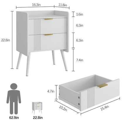 Garden 4 you White Bedside Table, Nightstand, Bed Side Table with Wood Decorated Drawers, Modern Bedside Cabinet, Bedroom End Table with Storage