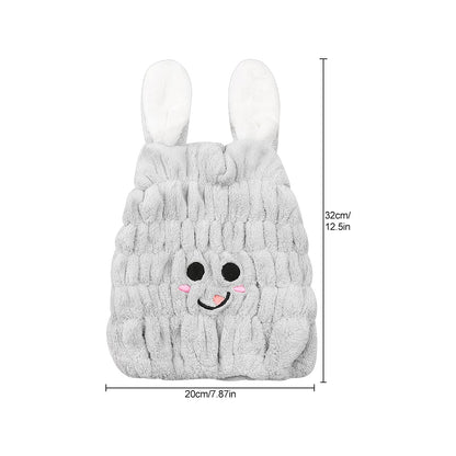 Jagowa Hair Dry Hat Wrap Towel Cute Cartoon Ear Fleece Quick Drying Bath Cap Hair Turban Cap for Women Adults or Kids Girls(Pink, White, Grey)