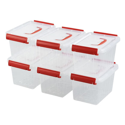 Waikhomes Set of 6 Plastic Storage Box with Lids/Handles, 6 L, Clear